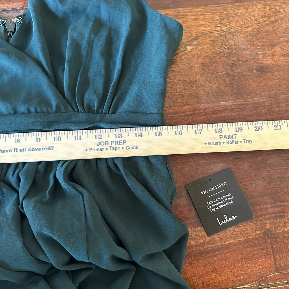 Lulus NWT Thoughts of Hue Emerald Green Surplice Maxi Dress Slit Formal Gown - Picture 9 of 10